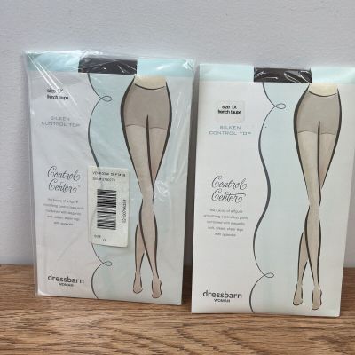 Lot of 2 Pairs Dressbarn Silken Control Top Pantyhose Size 1X French Taupe NEW