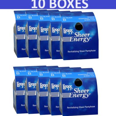 Leggs  Sheer Energy Control Top Pantyhose, Jet Black, Size:B - 10 Boxes