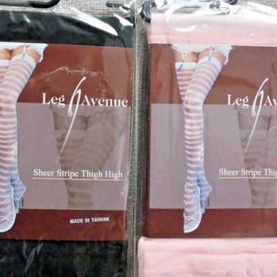 HARD TO FIND SHEER OPAQUE STRIPE THIGH HI STOCKINGS IN BLACK or PINK  NWT