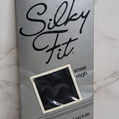 Silky Fit KNEE HIGH STOCKINGS Suntan Fits 8.5-11 New Black Solid 1 Pair Sexy