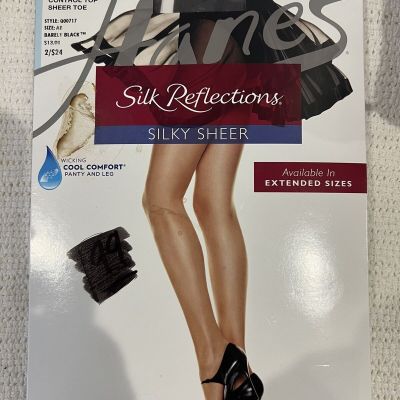 Hanes Silk Reflections Sheer Toe Control Top style 717 size AB Barely Black