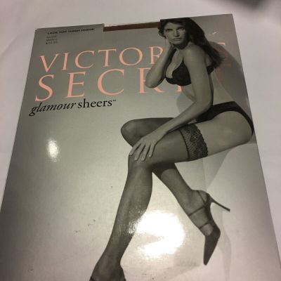 WOMEN VICTORIAS SECRET NUDE GLAMOUR SHEERS THIGH HIGHS STOCKINGS LACE TOP SIZE S