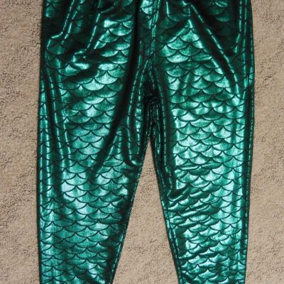 NWOT Women's Shiny Metallic Mermaid Scale Leggings Green Black - Size M