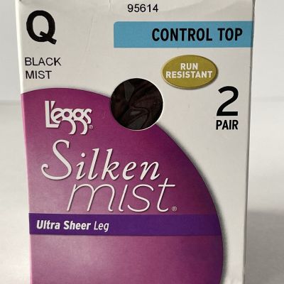 L’EGGS Silken Black Mist Ultra Sheer Leg Control Top Pantyhose Q Run Resistant