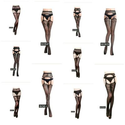 Beautiful Sexy Black Faux Garter Fishnet Tights -Valentines Gift for Him or Her