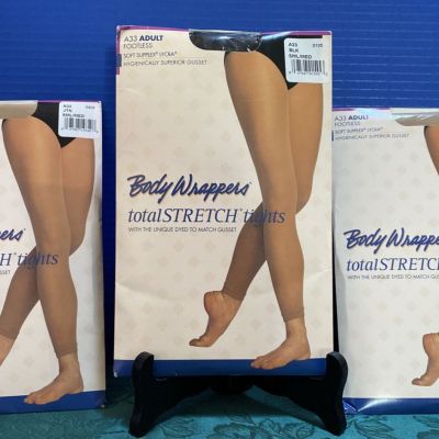 3 Pair BODY WRAPPERS Total Stretch A33 Adult TIGHTS FOOTLESS Size Small/Medium