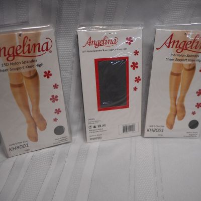 ANGELINA Sheer Support Knee Highs  Hi's Pantyhose 8 Pairs GRAY One Size