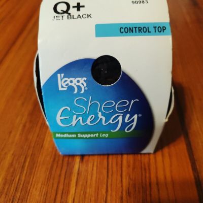 L'eggs Sheer Energy Pantyhose Medium support leg + sheer panty Jet Black Size Q+