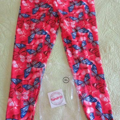 NEW Fabulegs BUTTERFLY Red LEGGINGS Ladies Sz XL 22+ Bright Colorful Flutter