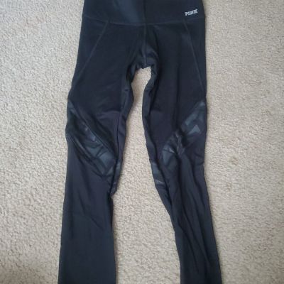 victoria secret Sports Womans Black Leggings Full Length Sheer Cutouts Mesh