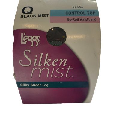 Leggs Silken Mist Black Control Top Tights Size Q/Large NWT