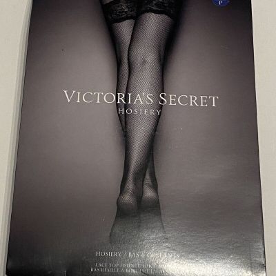 Victoria Secret Lace Top Fishnet Stockings Thigh Highs Royal Blue 40 Den SMALL