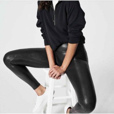 SPANX Black Faux Leather Leggings Style 2437 Women Size Small Sleek