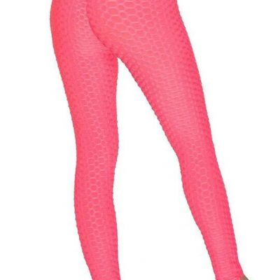 Womens booty enhancing honeycomb pattern hot pink work out leggings (Size S)