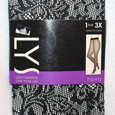 LYS Love Your Style Black Floral Pattern Tights - Plus Size 1X & 3X