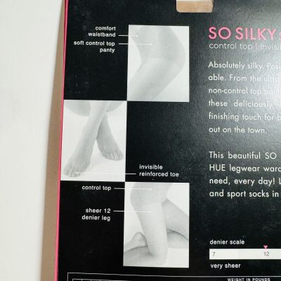 New HUE So Silky Sheer Control Top Pantyhose Invisible Toe Womens Sz 2 Tan 10762