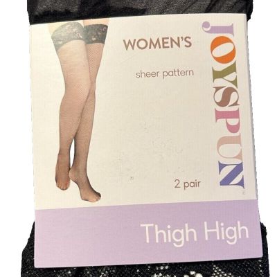 Joyspun Tights Womens Floral And Sheer Black Thigh High 2 Pair Lace Tops NEW