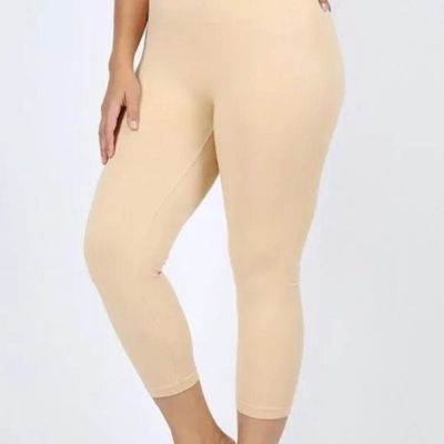 Plus Size Seamless Classic Capri Leggings~ Sand