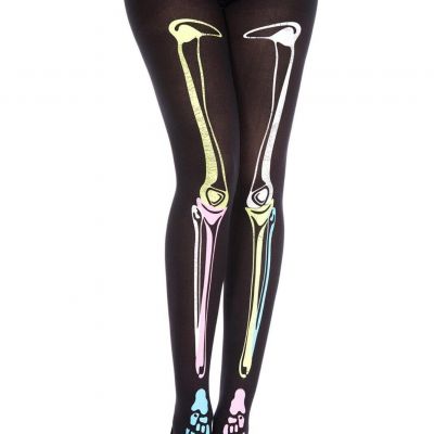 Black Sheer Tights Rainbow Skeleton Print Pantyhose
