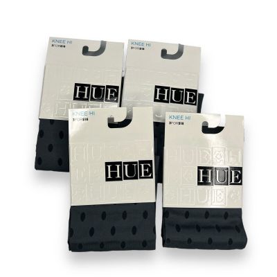 Hue Women’s One Size Thunder Gray Black Sheer Dot Opaque Knee Hi Socks 4 Pair