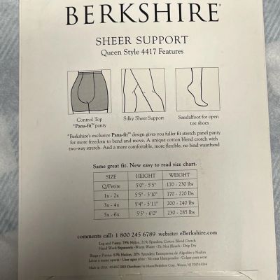 NIP 3x-4x Berkshire Silky Sheer Support SandalFoot Pale Taupe Queen  Pantyhose
