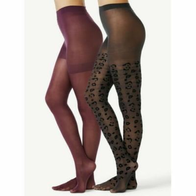 Joyspun Women s Leopard and Opaque Tights 2-Pack Size S Burgundy Black