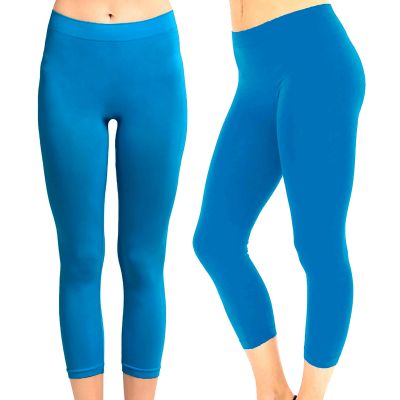 1 Pc Seamless Stretch Capri Legging Spandex Workout Plain Tight Turquoise