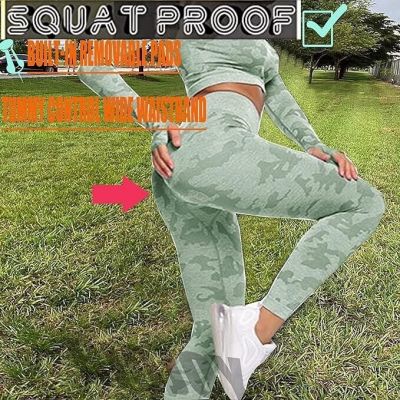 Workout 2 Piece for Women Butt Lifting Leggings Top Camouflage Green Size Large