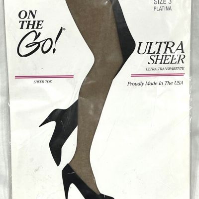 On the Go Pantyhose Womens Size 3 Platina Ultra Sheer Ultra Transparente Vintage