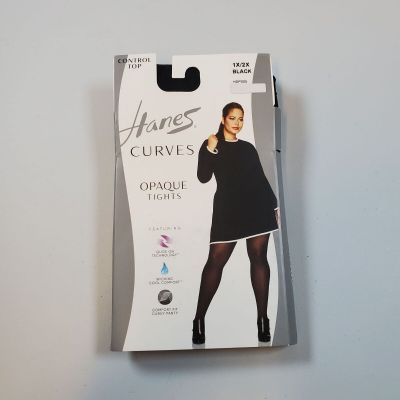 Hanes Curves Control Top Opaque Womens Tights Size 1X/2X NWT Black Shapewear