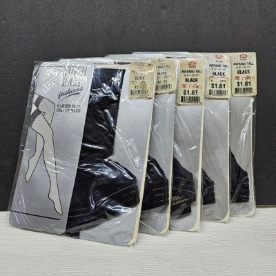5 Pairs Thigh High Nylons Size Average/Tall New In Package Vintage Black Stay Up