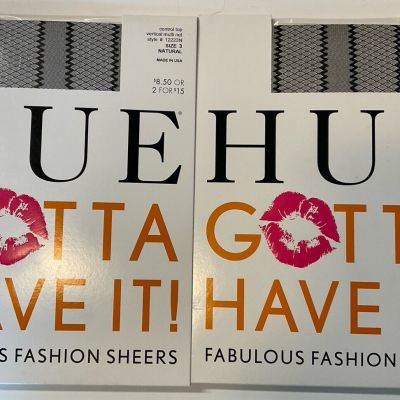 NIP 2 Pairs HUE Gotta Have It! Fashion Sheers Control Top Nude Pantyhose Sz 3