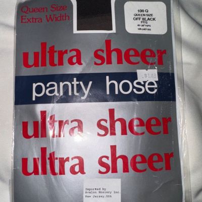 Queen Size Extra Width Ultra Sheer Panty Hose Off Black Nylon Vintage Sexy Hose