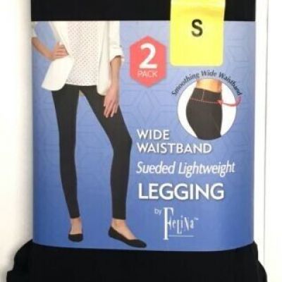 NEW Felina 2-PK Ladies Wide Waistband Light Weight Spandex Legging Black Small