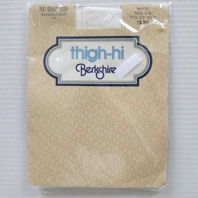 Berkshire Thigh Hi White Stockings Size C-D Vintage Made In USA No Bind Top