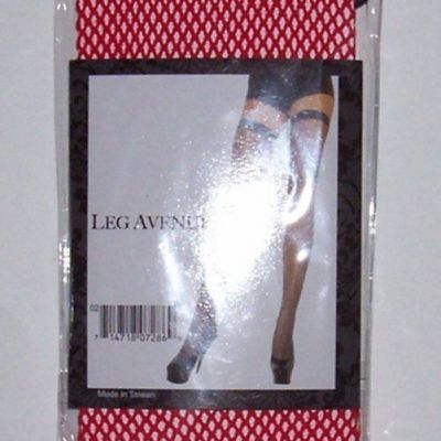 Fishnet thigh high stockings -Red LEG AVENUE OSFM Costume Sexy VALENTINE