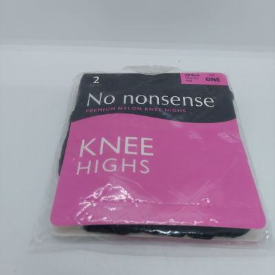 No Nonsense Nylon Knee Highs Sheer Toe ONE Size Off Black 2 Pair New Sealed