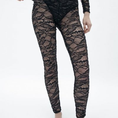 Zara Black Lace Tights Size Large NWT Brand New