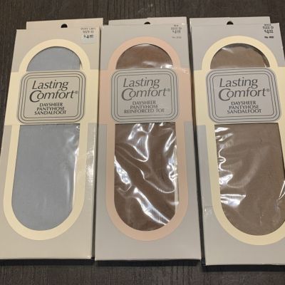 USA NOS Lasting Comfort Sandalfoot Pantyhose Size D (3 Pair)  Beige Tan Grey