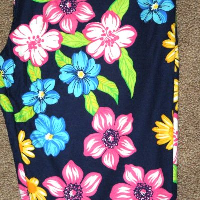 LuLaRoe OS Bright Tropical Floral Pink Blue Yellow SPRING Flowers Leggings