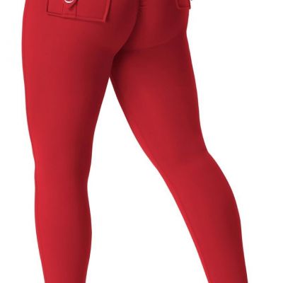 YEOREO Leggings with Pockets for Women Charm Workout Medium, Red