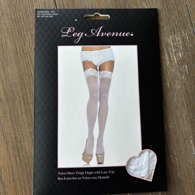 Leg Avenue Sexy Women's White Sheer Stay Up Thigh High Stockings Lace Top New