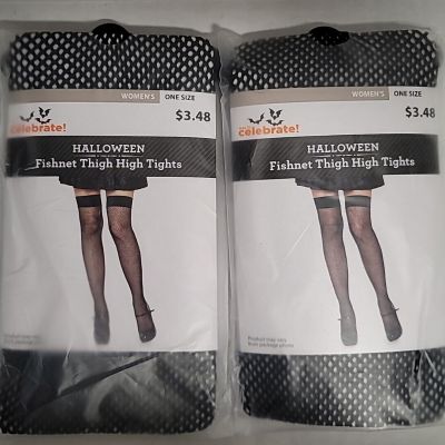 2 ~ NWT Women's Sexy Black Fishnet Thigh High Stockings/Tights~One Size~NEW