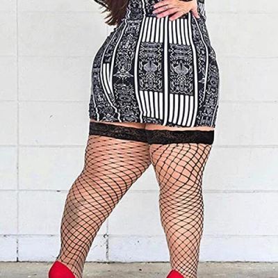 Moon Wood Plus Size Fishnet Stockings Womens Sheer Silicone Lace Top Stay Up ...