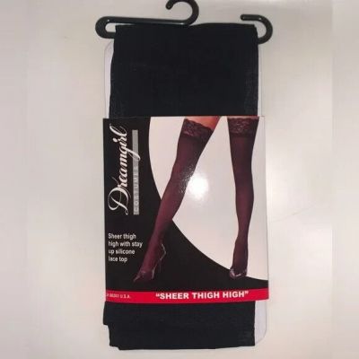 Dreamgirl Black Laced Stay-up Sheer Thigh High One Size Fits Most NWT