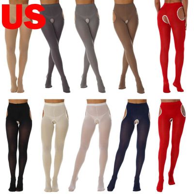 US Women's Crotch-less Pantyhose Cutout Tights Lace Trimming Stockings Underwear