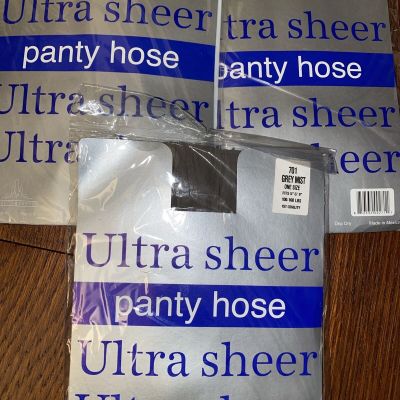 One Size Ultra Sheer Pantyhose Gray Mist #701 (Lot of 3)