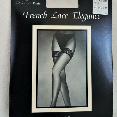 Sears French Lace Elegance Thigh- Hi Med/Long Ivory Nylon Stocking and Panty