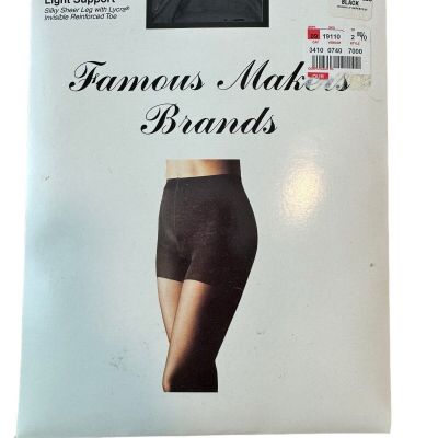 Famous Makers Brands Tummy Control Lt Support Black Pantyhose Sz Med/Tall NWOT