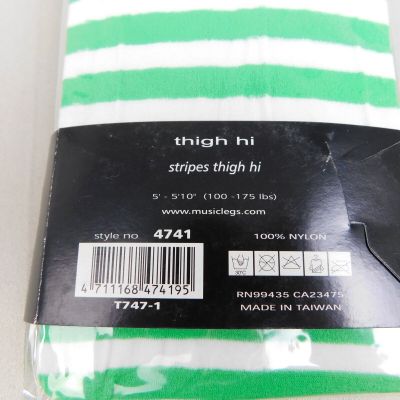 Music Legs 4741 Green-White Opaque Striped Thigh-High Stockings #3751